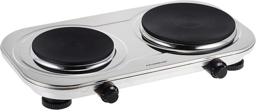 OLSENMARK | Electric Double Burner Hot Plate with Stainless Steel Overheat Protection Silver/Black | OMHP2396