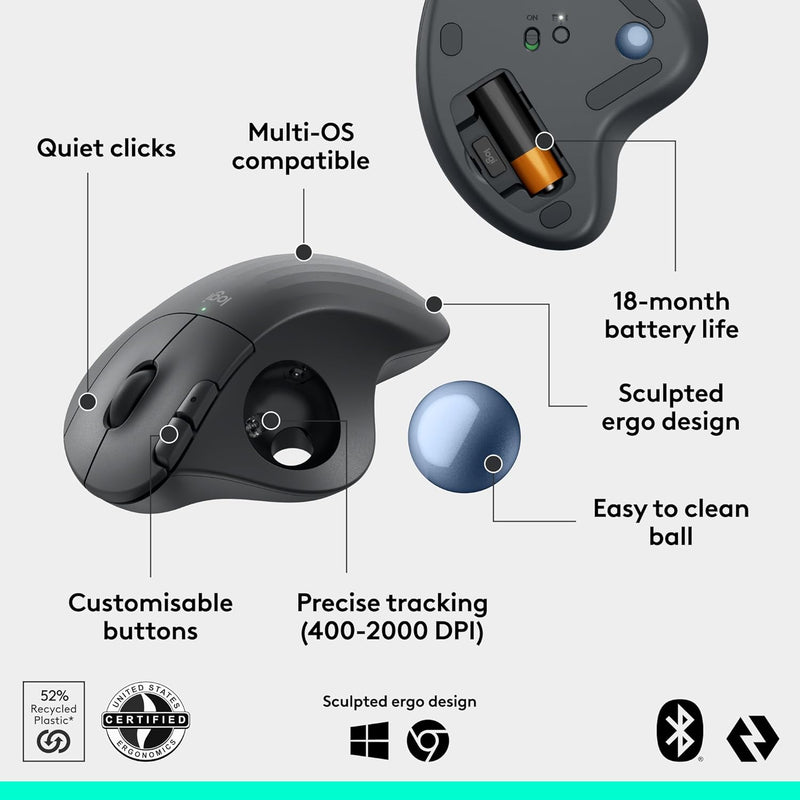 LOGITECH | Ergo M575 Wireless Trackball Mouse Black Medium