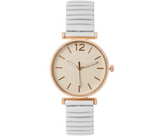 Treasure Simple Ladies Quartz Watch Casual Stainless Steel Elastic Stretch Strap - White | JPN3958