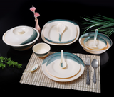 ROYALFORD | 64 Pieces Ribble Designed Melamine Ware Dinner Set Ivory & Green | Rf8103
