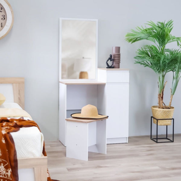 DANUBE | Martina 180x200 King Bed Set + Dresser and Stool - White/Sonoma Oak | 810100100392