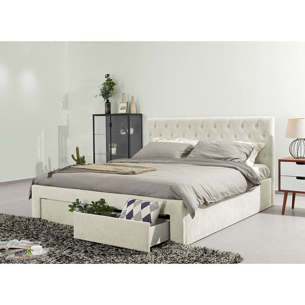 DANUBE | Bacia 180x200 King Bed with 2 Front Drawers Beige | 810100100458