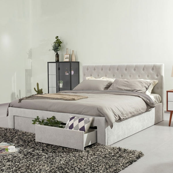 DANUBE | Bacia 180x200 King Bed with 2 Front Drawers Light Grey | 810100100460