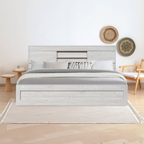 DANUBE | Tisley 180x200 King Bed with Under Bed Storage Light Oak White Faux Marble | 810100100469