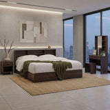 DANUBE | Gamorah 180x200 King Bed Set+1 Nightstand+ Dresser Mirror & Stool Columbia Dark Brown | 810100100766