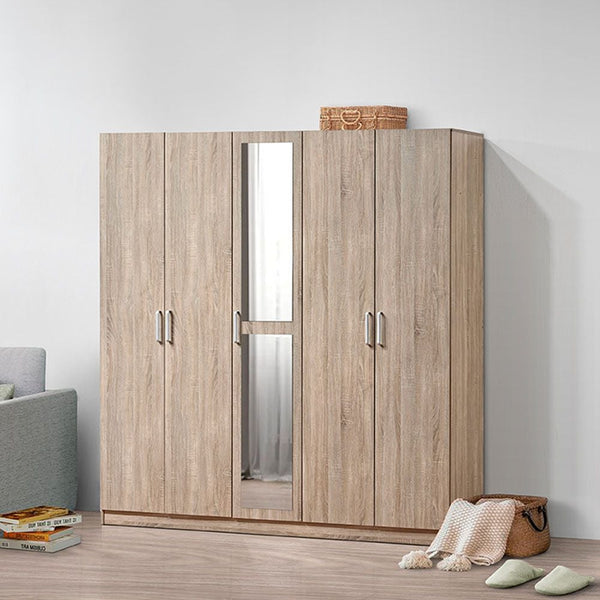 DANUBE | Supreme 5-Door Wardrobe with Mirror-French Sonoma | 810100700654