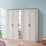 DANUBE | Zenith 5 Door Wardrobe with Drawers & Mirror White Oak Cement | 810100700663
