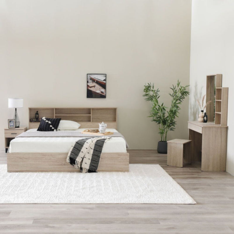 DANUBE | Gamorah 180X200 King Bed Set + Dresser And Stool - Sonoma Oak | 810101700097