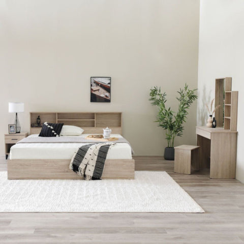 DANUBE | Gamorah 180X200 King Bed Set + Dresser And Stool - Sonoma Oak | 810101700097