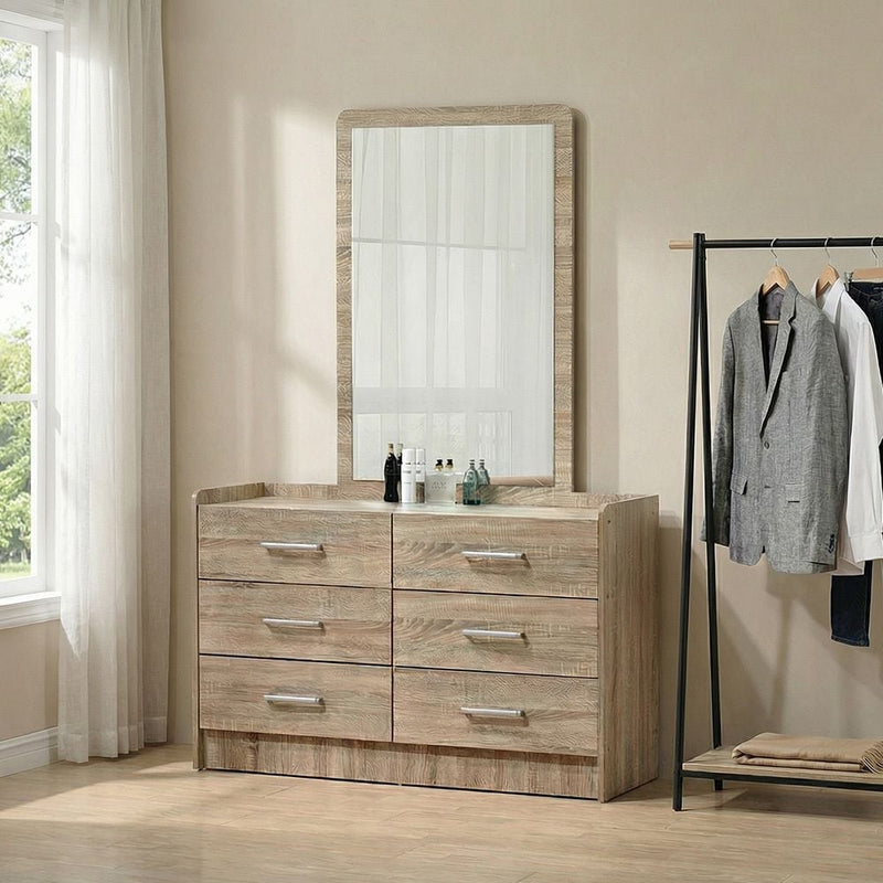 DANUBE | Supreme 6 Drawer Master Dresser with Mirror French Sonoma Oak | 810101800389