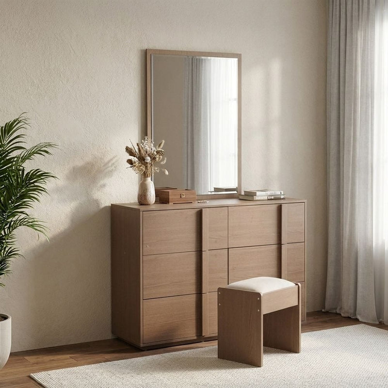 DANUBE | Allison 6-Drawer Master Dresser with Mirror and Stool Natural Oak | 810101800477