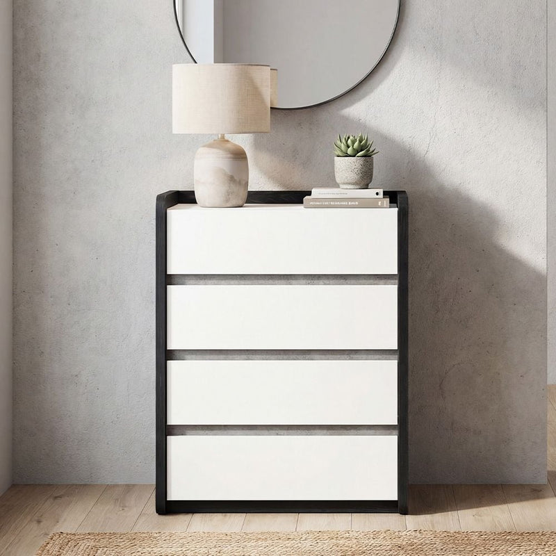 DANUBE | Diamond Chest Of 4 Drawers-Black+Gloss White | 810101800537