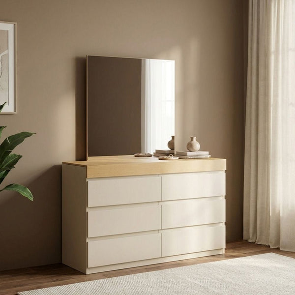DANUBE | Bellano Dresser With Mirror + Hidden Storage Beige | 810101800554