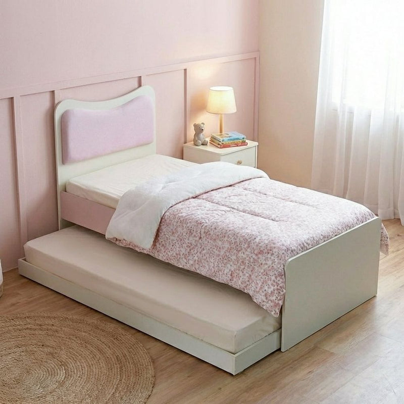 DANUBE | Candy 90x200 Kids Bed With Upholstered Headboard & 90x200 Trundle Bed Blush Pink Cream | 810200700170