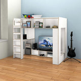 DANUBE | Kinder 90x190 Loft Bunk Bed with Study Desk & Storage White and Sonoma Oak | 810201000123