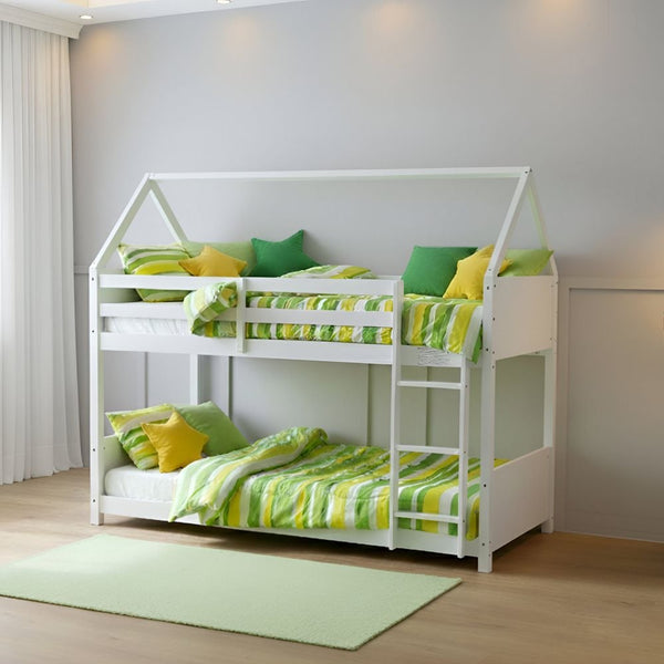DANUBE | Derby House 90x200 Solid Wood Bunk Bed White | 810201000135