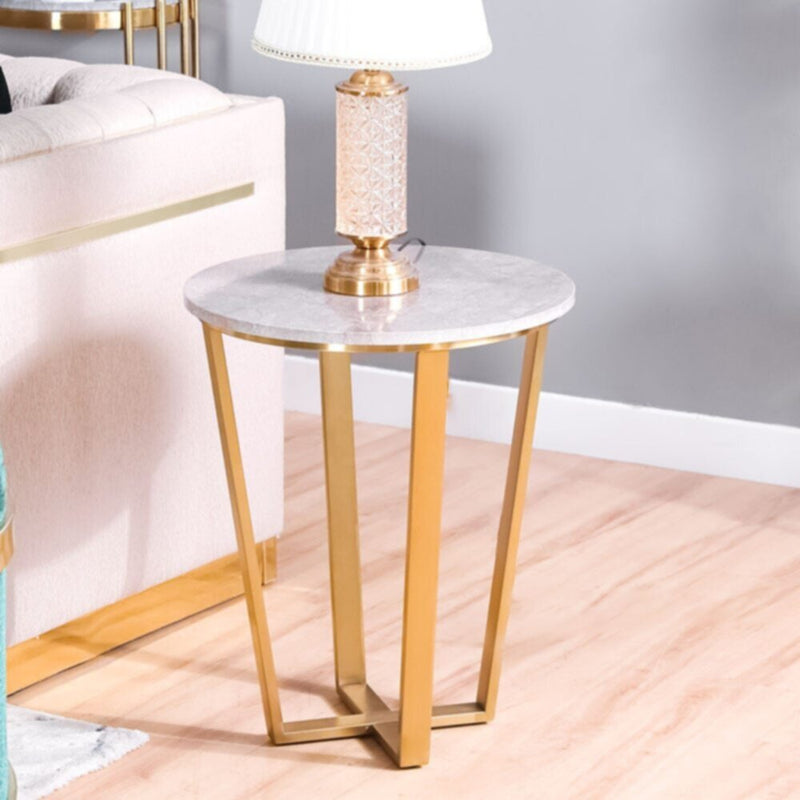 Beaver End Table - Grey Marble / Brushed Gold | 810300100173
