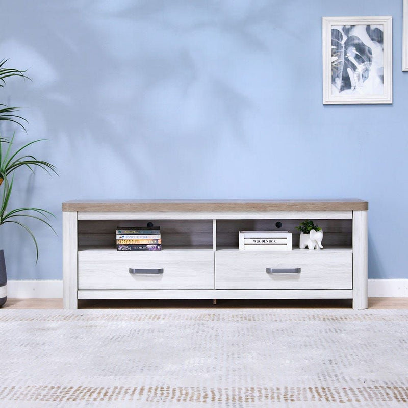 DANUBE | Olivos Low TV Unit for TVs up to 75 Inches with Storage Ash Grey Oak | 810300300246