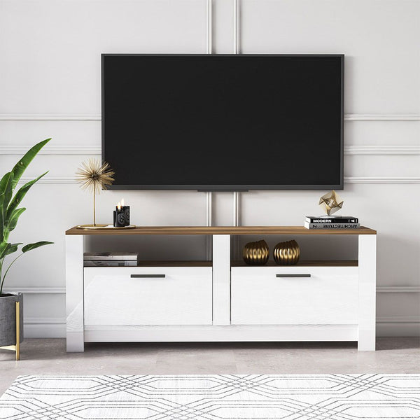 DANUBE | Grado TV Unit with Storage Up to 65" High Gloss White Walnut | 810300300456