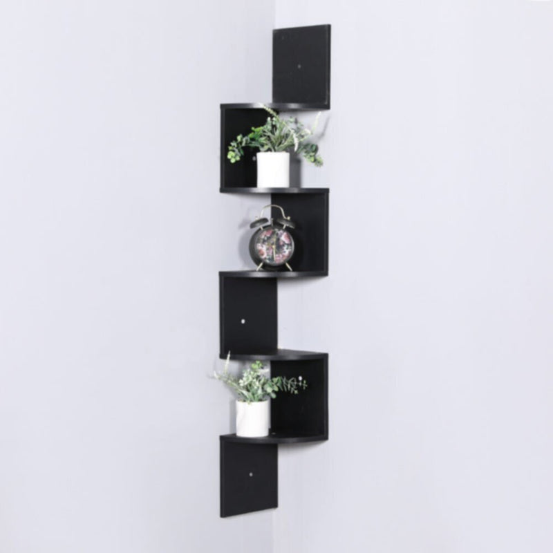 DANUBE | Zigzag 5-Tier Corner Wall Shelf - 123x19x19 cm - Black | 810300400081