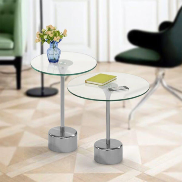 DANUBE | Kadita 2pcs Table Set - Chrome Plated / Clear Glass | 810302600172