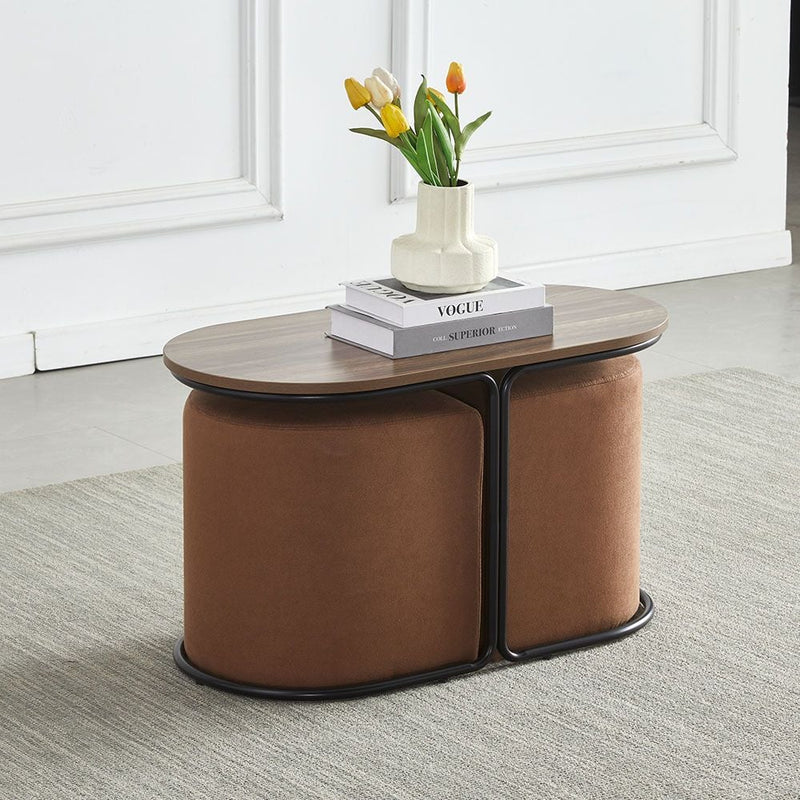 DANUBE | Belgium 1 + 2 Coffee Table with Stool-Brown | 810302600709