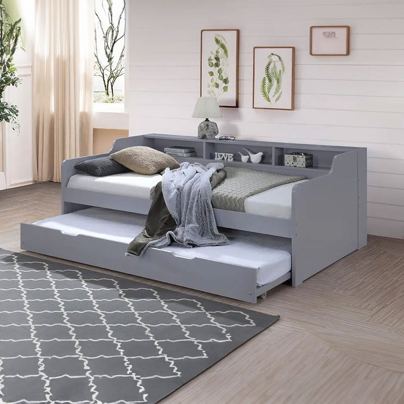 DANUBE | Nexus 90x190 Day Bed With Shelf & Trundle Light Grey | 810302700026