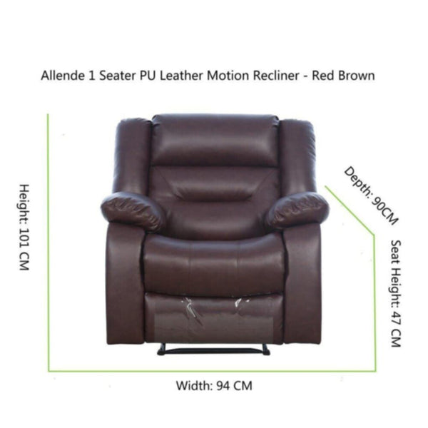 DANUBE | Allende 1 Seater PU Leather Motion Recliner - Red Brown | 810302800069