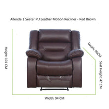 DANUBE | Allende 1 Seater PU Leather Motion Recliner - Red Brown | 810302800069