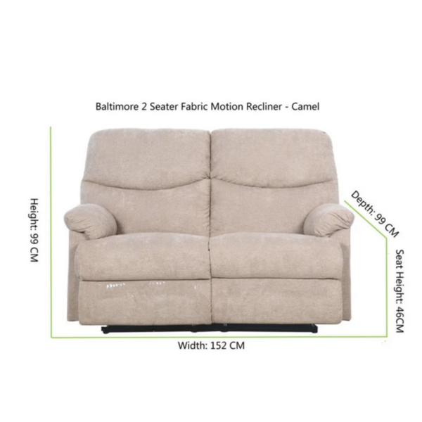 DANUBE | Baltimore 2 Seater Fabric Motion Recliner - Camel | 810302800070