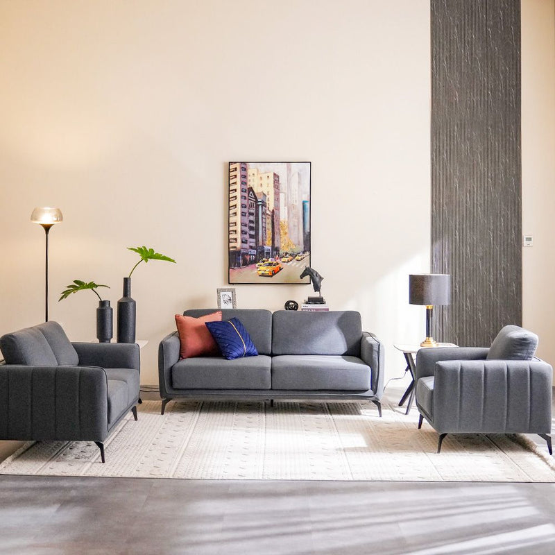 DANUBE | Stellar 6 Seater Fabric Sofa Set Grey | 810302800568
