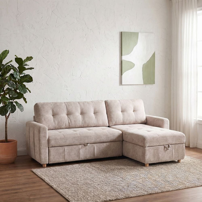 DANUBE | Jaizell 3-Seater Reversible Fabric Corner Sofa Bed with Storage - Beige | 810302801568
