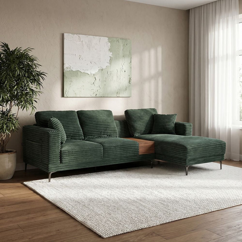 DANUBE | Urvi Fabric Right Corner Sofa Green | 810302801639