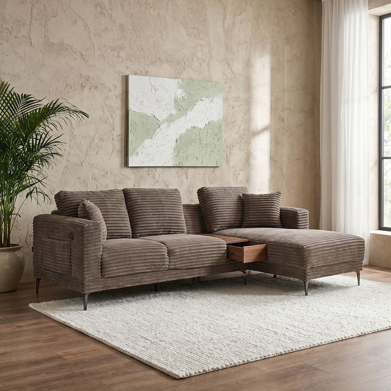 DANUBE | Urvi Fabric Right Corner Sofa - Light Grey | 810302801640