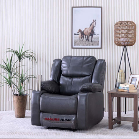 DANUBE | Marji 1 Seater Manual Air Leather Recliner with Cupholder and Storage - Charcoal | 810401500290