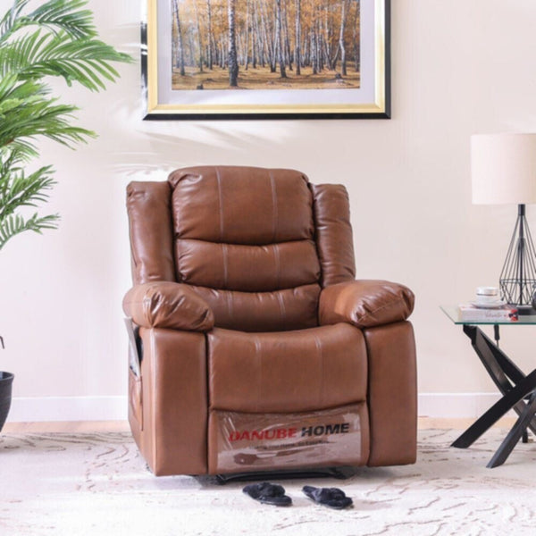 DANUBE | Mina 1 Seater Manual Air Leather Recliner with Cupholder and Pockets - Brown | 810401500291