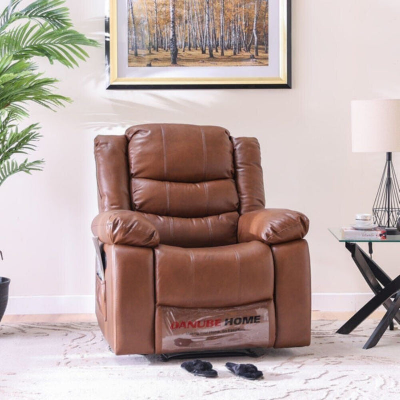 DANUBE | Mina 1 Seater Manual Air Leather Recliner with Cupholder and Pockets - Brown | 810401500291