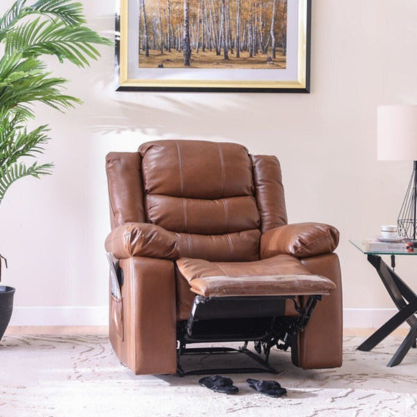 DANUBE | Mina 1 Seater Manual Air Leather Recliner with Cupholder and Pockets - Brown | 810401500291