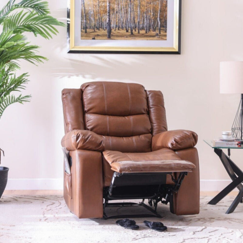 DANUBE | Mina 1 Seater Manual Air Leather Recliner with Cupholder and Pockets - Brown | 810401500291