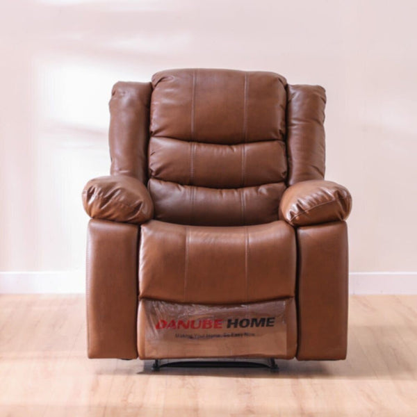 DANUBE | Mina 1 Seater Manual Air Leather Recliner with Cupholder and Pockets - Brown | 810401500291