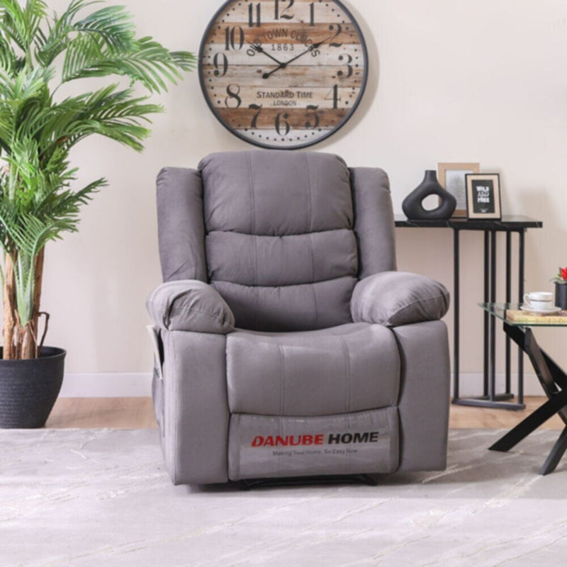 DANUBE | Mina 1 Seater Manual Fabric Recliner with Cupholder and Pockets - Dark Grey | 810401500292