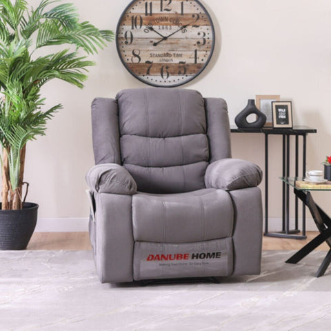 DANUBE | Mina 1 Seater Manual Fabric Recliner with Cupholder and Pockets - Dark Grey | 810401500292