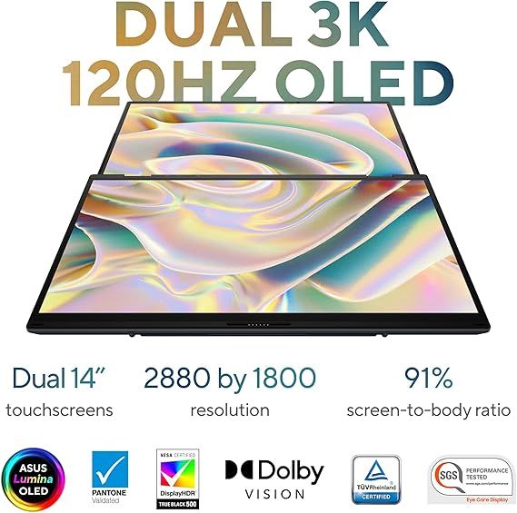 ASUS | Zenbook Duo OLED Ultrabook 2 in 1 Laptop 14inch 120Hz OLED Intel Arc Graphics Intel Core Ultra 9 Processor 32GB RAM 2TB SSD UX8406MA-OLEDI9IG | MASITNUX84052