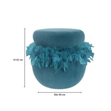 DANUBE | Conde Velvet Pouf with Feather - Blue | 811100700223