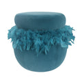 DANUBE | Conde Velvet Pouf with Feather - Blue | 811100700223