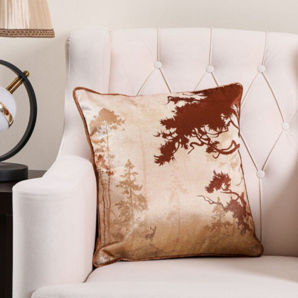 DANUBE | Fantasy Foil Print Leaves Cushion 45X45cm Ivry/Gold - HOL-F-2006 | 811500115679