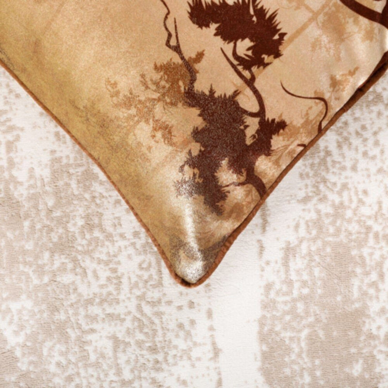 DANUBE | Fantasy Foil Print Leaves Cushion 45X45cm Ivry/Gold - HOL-F-2006 | 811500115679