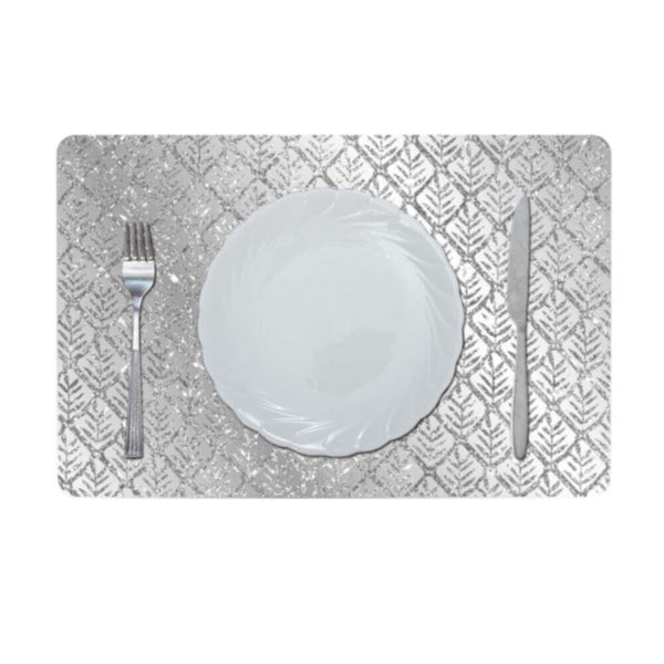 DANUBE | Glamour Glitter Metallic Mirror Look Printed Placemat Silver AEC-29613A | 811500118450