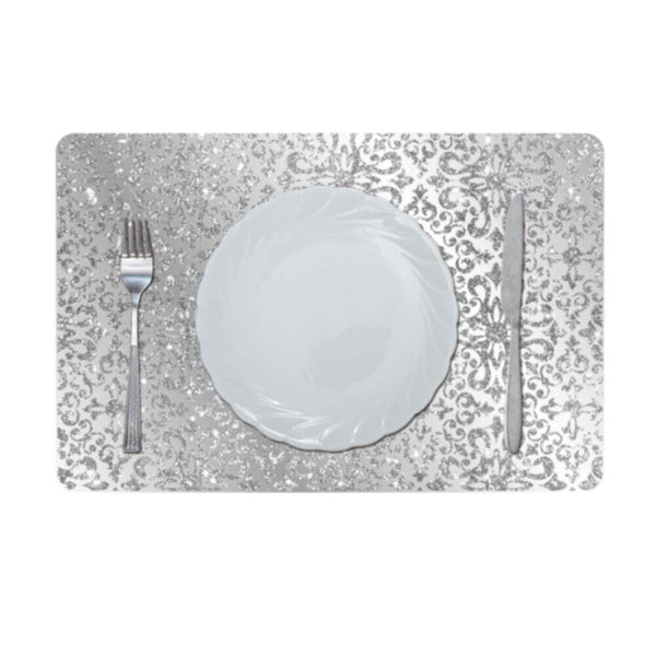 DANUBE | Glamour Glitter Metallic Mirror Look Printed Placemat Silver AEC-29611A | 811500118454
