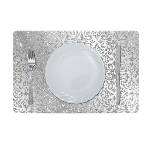 DANUBE | Glamour Glitter Metallic Mirror Look Printed Placemat Silver AEC-29611A | 811500118454
